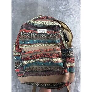 KINMAC Bohemian Marsala Red Canvas Backpack with Patterned Pockets